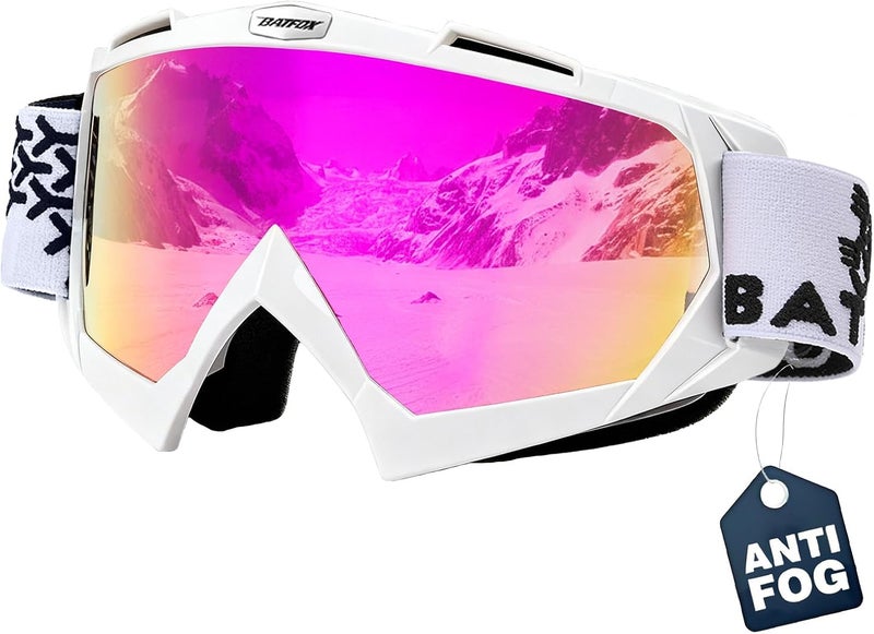 BATFOX Anti Fog Ski Goggles OTG for Adults & Kids, Snowboard Goggles with 100% UV Protection & Anti-Slip Fit for Skiing - Image 1